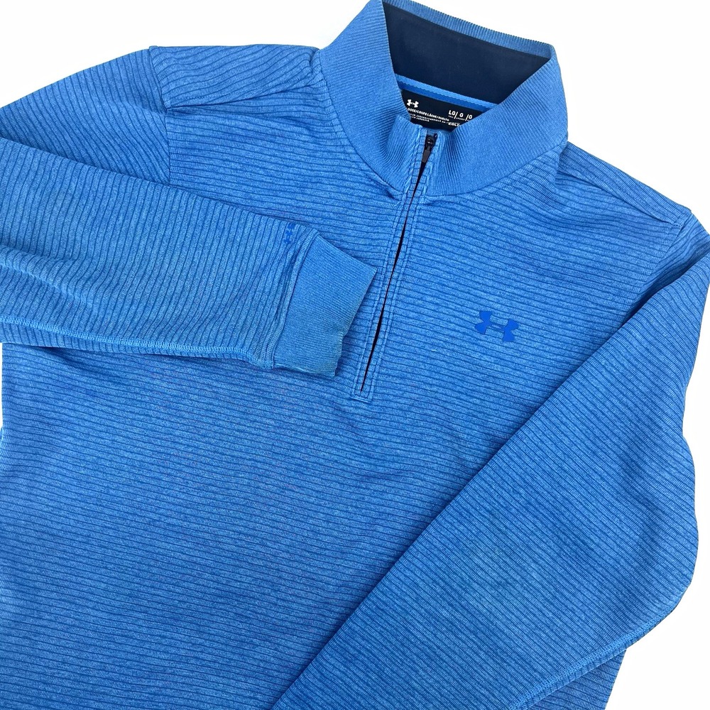 Mens Under Armour ColdGear Blue sz L Loose Fit 1/4 Zip Mock Neck Pullover